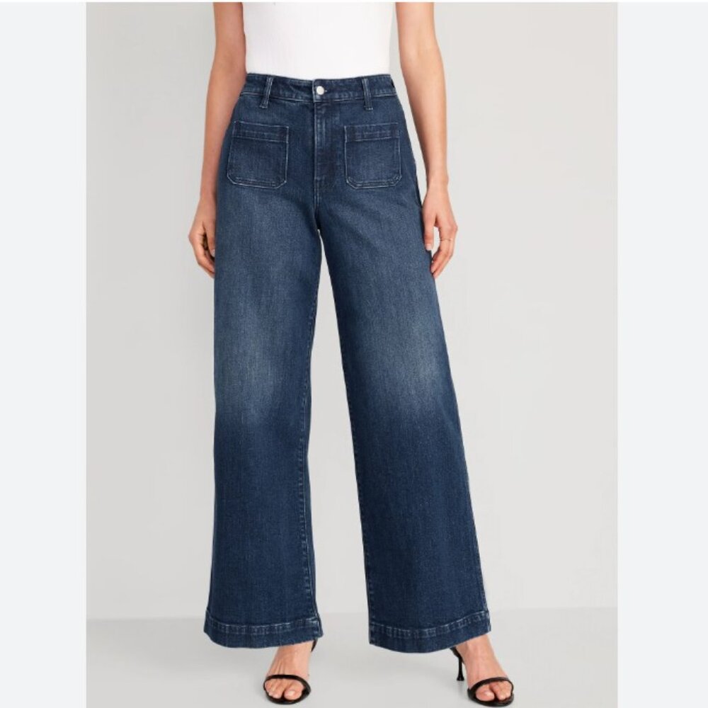 Wide Leg High-Rise Jeans in Dark Blue